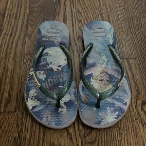 Havaianas Disney Frozen Ice Blue Flip Flops Girls Size 13C/1 Youth